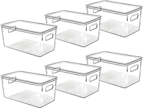 Contenedores de almacenamiento de plástico transparente con tapas, perfectos para organización de cocina o organización y almacenamiento de