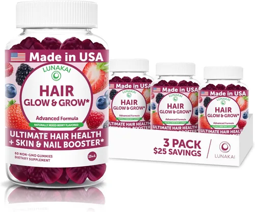 Miniatura 10 de Lunakai USA Made Super Hair Gummies con biotina, zinc, extracto de cola de caballo y palma enana americana – Vitaminas para el crecimiento