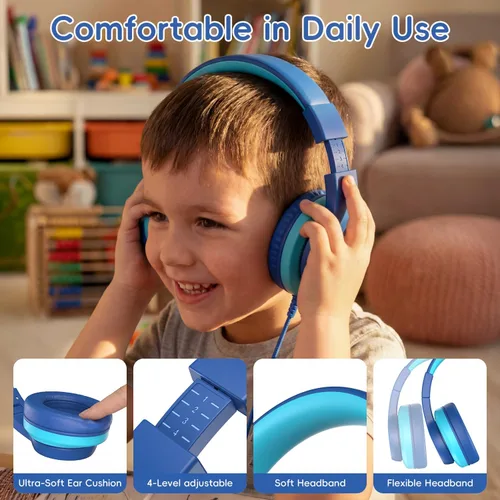 Miniatura 5 de Candy Bila Auriculares con cable para niños, auriculares USB tipo C para niños, volumen seguro de 85 dB, sonido estéreo HD, ajuste cómodo, ajustable