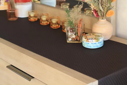 Miniatura 3 de Camino de mesa negro de 36 pulgadas, bufanda impermeable para aparador, camino de mesa de café para exteriores, elegantes caminos de mesa