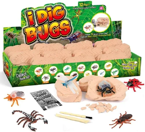 TRADE Kit de excavación de fósiles Big Bug – Juguetes educativos y científicos STEM – Excava 12 insectos reales, hormiga, escorpión, dama,