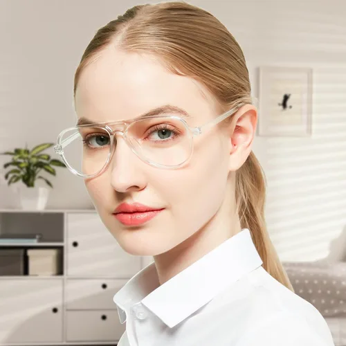 Miniatura 3 de Paquete de 4 lentes de bloqueo de luz azul aviador para mujeres y hombres, anteojos transparentes para computadora vintage de los años 70, anteojos