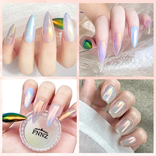 Miniatura 5 de FNNZ Polvo de uñas cromado de unicornio, polvo de uñas de sirena Aurora Unichrome, pigmento de uñas perlescente para arte de uñas, decoración