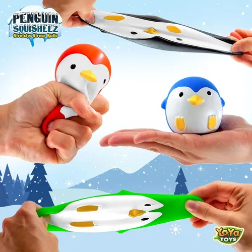 Miniatura 2 de YoYa Toys Penguin Squisheez - Pelotas blandas para aliviar el estrés (juego de 4) Juguetes elásticos en forma de animales para niños, niñas
