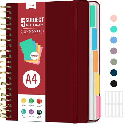 Miniatura 30 de Cuadernos de espiral con tapa dura para el trabajo con divisores y pestañas removibles, de 8.5"x11" con 5 divisiones para tomar notas y organizador