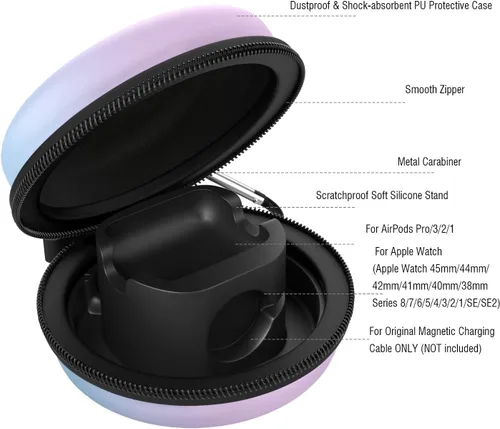 Miniatura 4 de MoKo Caja de almacenamiento compatible con Apple Watch Series 11/10/9/8/7/6/5/4/3/2/1/SE3/SE2/SE, funda protectora portátil de viaje para AirPods