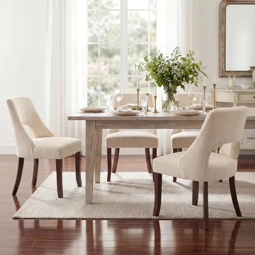 Miniatura 2 de UVV Juego de 2 sillas de comedor de madera, sillas de comedor modernas de mediados de siglo tapizadas en tela para cocina y comedor, silla de cena