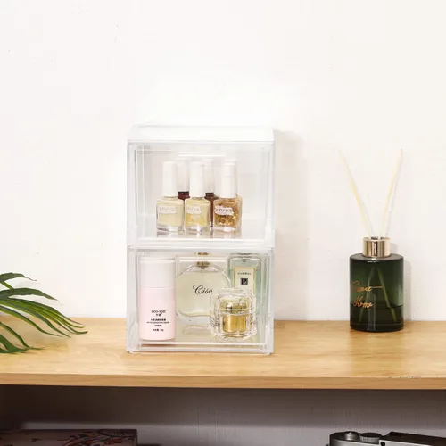 Miniatura 2 de Yieach Paquete de 2 organizadores apilables de maquillaje – vitrina de acrílico de 4.5 pulgadas de alto – Contenedores de almacenamiento de plástico