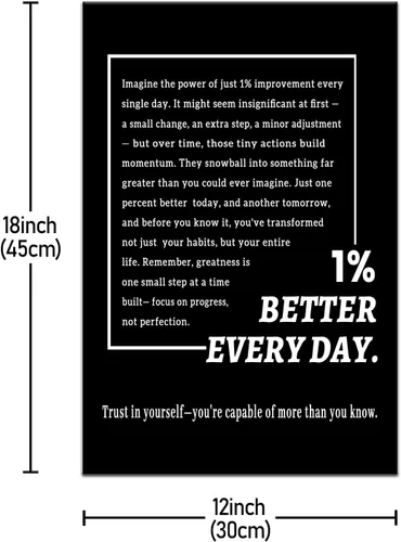 Miniatura 6 de Motivational Wall Art 1% Better Every Day Quote Framed Canvas Poster Inspirational Wall Decor for Office Gym Study Room Small Size Growth Mindset