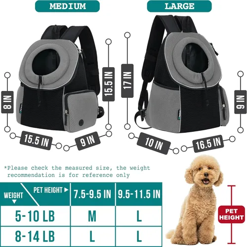 Miniatura 2 de PetAmi Mochila transportadora frontal para perro, mochila de transporte de pecho ajustable ventilada para perros y gatos, transportadora para perros