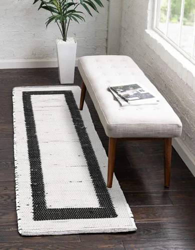 Unique Loom Chindi Jute Collection - Alfombra de área (2 pies 2 pulgadas x 6 pies 1 pulgada, blanco y negro/negro)