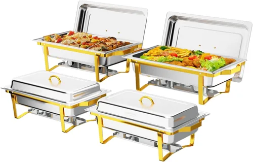 Miniatura 9 de ROVSUN Platos de roce para buffet, paquete de 6 platos de 9 cuartos de galón [elegante oro y plata] con diseño de borde enrollado, juego