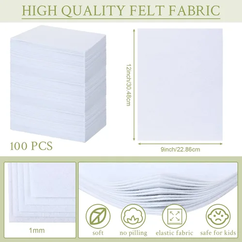 Miniatura 3 de Rtteri Hojas de tela de fieltro blanco de 9 x 12 pulgadas a granel, cuadrados de fieltro suave de 0.039 in de grosor para manualidades, costura
