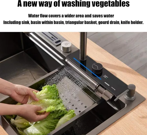 Miniatura 3 de BEITH Fregadero de cocina moderno, fregadero multifunción de 29 x 17 pulgadas, pantalla digital inteligente, cascada de ángulo ajustable con 3 modos