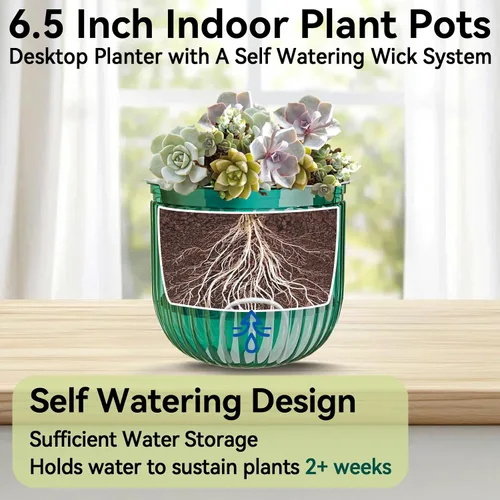 Miniatura 4 de ZeeDix Paquete de 3 macetas colgantes de 6.5 pulgadas para plantas de interior, macetas colgantes de riego automático con 3 ganchos y drenaje