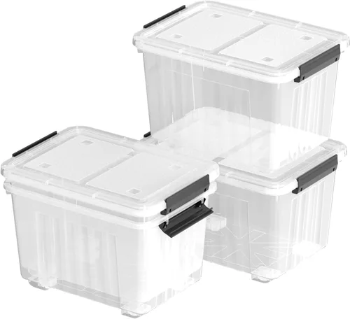 Miniatura 7 de Paquete de 4 contenedores de almacenamiento de plástico de 30 cuartos de galón con tapas de pestillo y ruedas, contenedor transparente Clear