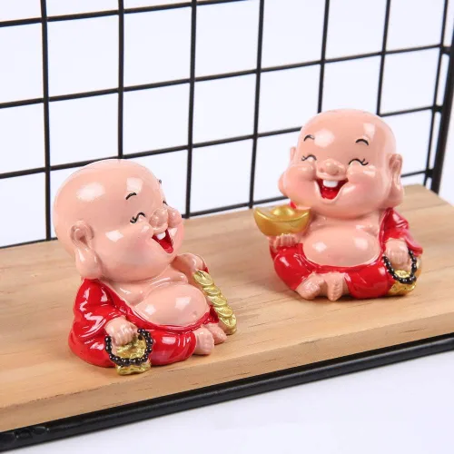Miniatura 3 de Kingzhuo Juego de 2 Buda riendo Rico Artesanía Artística Linda Decoración de Coche Decoración de Tablero de Instrumentos de Exhibición Accesorios