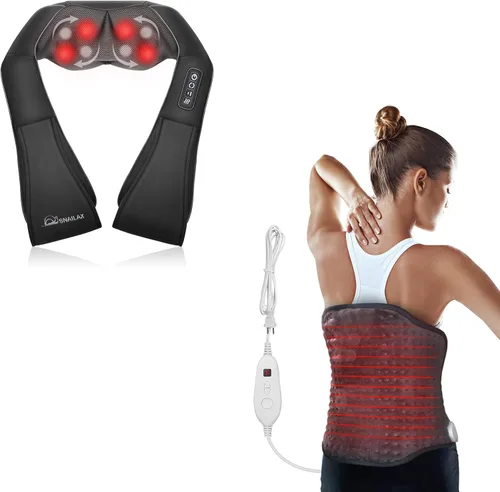 Snailax Masajeador de cuello y hombros Shiatsu y almohadilla térmica Snailax para aliviar el dolor de espalda