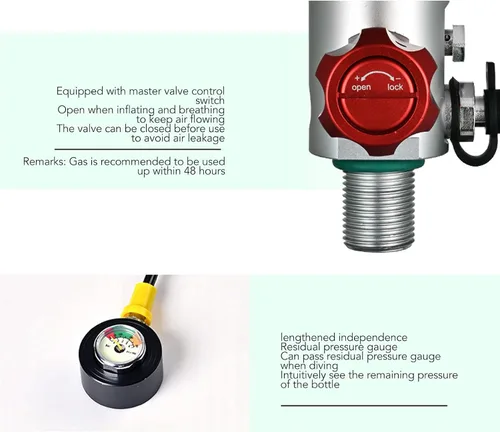 Miniatura 7 de Mini respirador de respiración de buceo portátil, equipo de buceo, tanque de cilindro de oxígeno, 2L X5000 Pro, adaptador de tubo de doble correa
