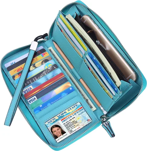 Miniatura 66 de Lavemi Pequeña cartera compacta para mujer, con bloqueo RFID, de piel auténtica, plegable, con ventanas de identificación