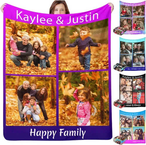 Miniatura 19 de InterestPrint Manta personalizada con texto fotográfico, 9 fotos, Best Dog Ever - Manta personalizada de franela polar para cumpleaños familiar, se