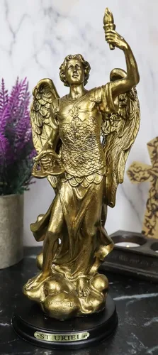 Miniatura 6 de Ebros - Estatua de arcángel de la iglesia católica Uriel de 8 pulgadas de alto, figura de San Uriel el Arcángel con placa de nombre de latón y base