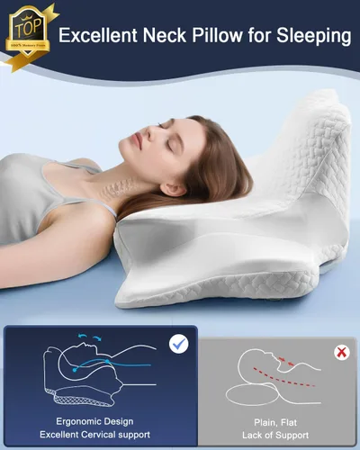 Miniatura 8 de Almohada cervical para el cuello y almohada de lectura para dormir y leer, almohada ortopédica ergonómica de espuma viscoelástica, soporte