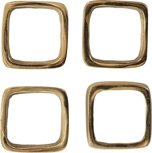 Miniatura 2 de Servilleteros cuadrados de metal con acabado de latón con corbata de cuero (juego de 4 piezas)