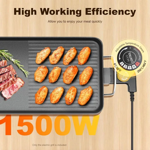 Miniatura 3 de Parrilla eléctrica grande de 26 pulgadas, 1500 W, Teppanyaki, con superficies antiadherentes y 5 ajustes de temperatura ajustables