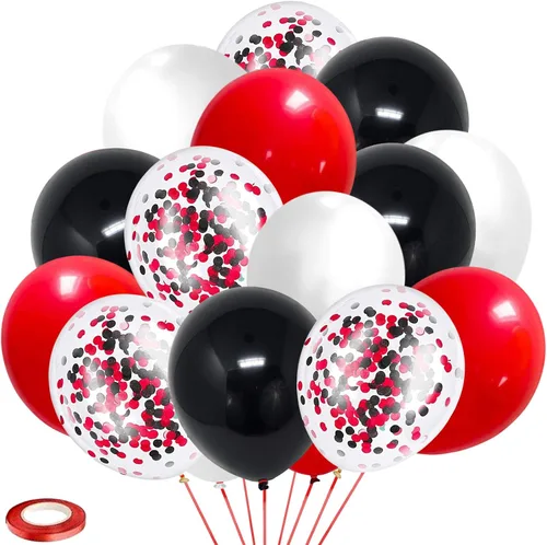 Globos de látex de confeti negro y rojo, paquete de 60 globos de fiesta de confeti negro y rojo de 12 pulgadas para el día de la madre, cumpleaños,