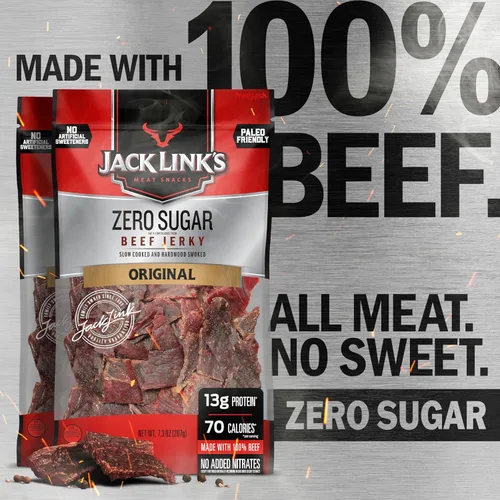 Miniatura 3 de Jack Link's Carne de res, sin azúcar, aperitivo apto para paleo, sin edulcorantes artificiales, 0.46 oz de proteína y 70 calorías por porción, sin