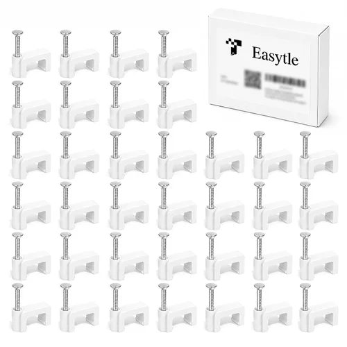 Clips de cable para clavos, 100 clips de cable Ethernet planos de 0.315 pulgadas, clips de pared para cable coaxial, clips de cable para altavoces,