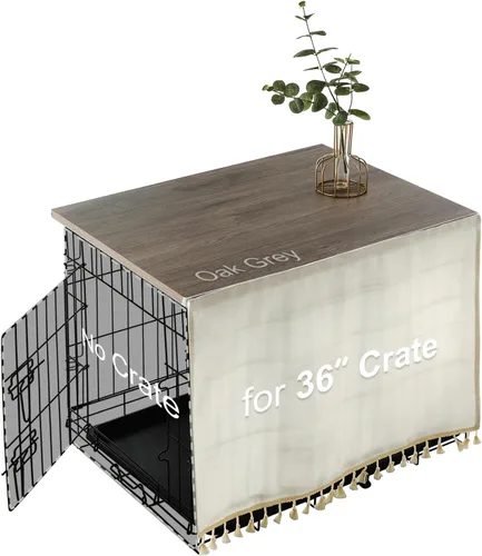 Miniatura 12 de VIE DE AMAN Cubierta de Jaula para Perros de Madera para Jaulas de 48, 42, 36, 24 pulgadas, Cubierta de Mesa para Jaula de Perros con Cortina