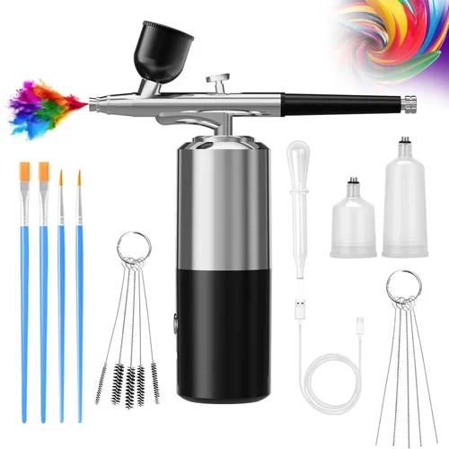 Juegos de aerógrafo Kit de cepillo de aire con compresor de aire, pintura de uñas, cepillo de aire inalámbrico para peluquería, arte de uñas,
