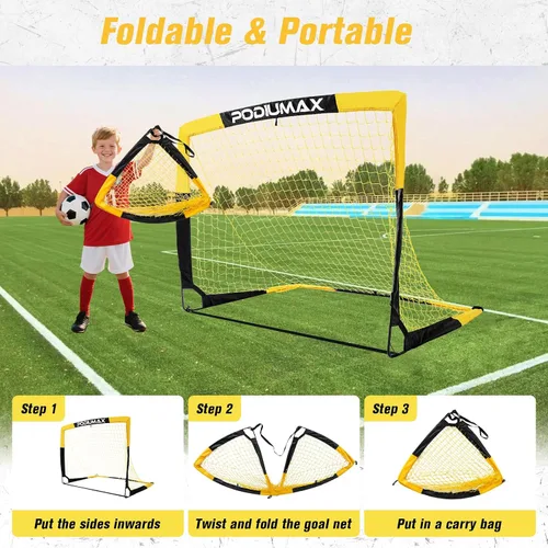 Miniatura 6 de PodiuMax Juego de porterías de fútbol para niños, conjunto de 2, de 4x3 pies. Porterías de fútbol emergentes, portátiles y para el patio trasero