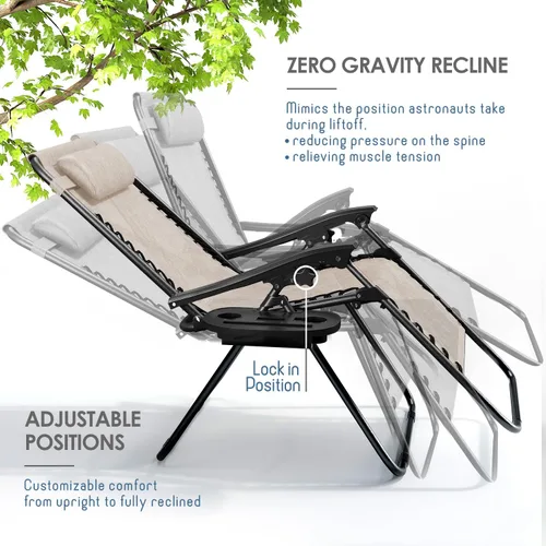 Miniatura 4 de Nestl Zero Gravity - Juego de 2 sillas de patio al aire libre con almohadas y bandejas portavasos, silla de campamento reclinable de malla de acero
