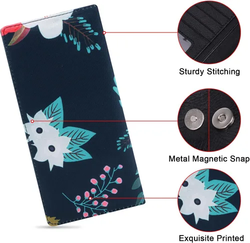 Miniatura 9 de HUA ANGEL Billetera para mujer, ultra delgada y delgada, con bloqueo RFID, tarjetero de crédito, doble embrague, carteras largas, regalo para A-ámbar