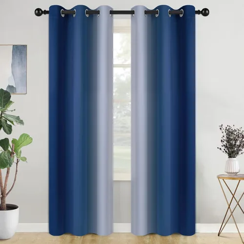 Miniatura 35 de COSVIYA Cortinas 100% Opacas Azul Degradado con Lazos Ajustables para Cocina Aislamiento Térmico Oscurecimiento de Habitación Cenefa con Bolsillo