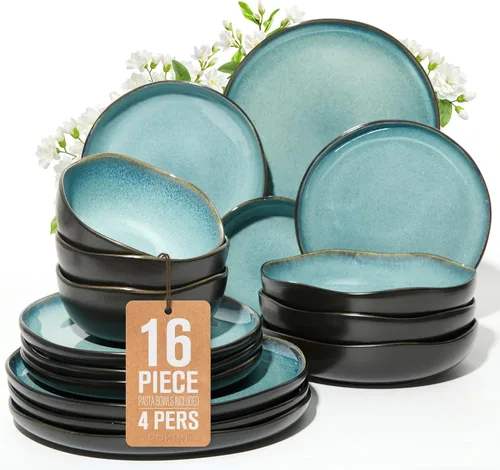 Miniatura 17 de Pokini - Juegos de vajilla de gres para cena, juego de platos y cuencos de cerámica, platos de cocina aptos para microondas y lavavajillas, platos