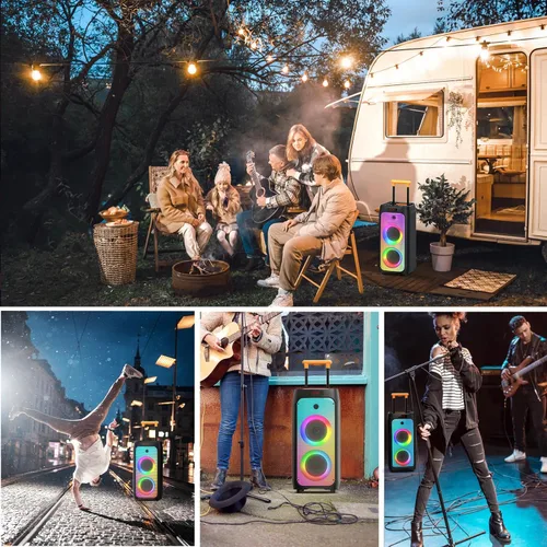 Miniatura 7 de HWWR Máquina de karaoke con 2 micrófonos inalámbricos, gran altavoz Bluetooth para fiestas con 500 W de potencia pico para adultos, sistema PA