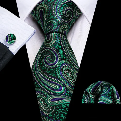 Miniatura 17 de Barry.Wang - Juego de corbata de seda para hombre, diseño de cachemira, pañuelo y gemelos de bolsillo