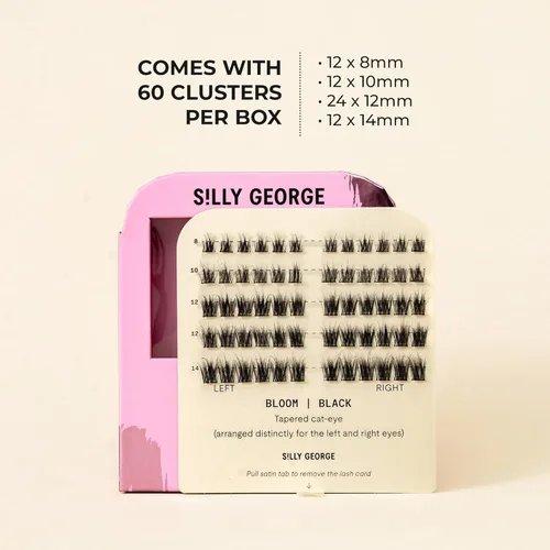 Miniatura 7 de Silly George Pestañas Pop-On – racimos de pestañas postizas prepegadas de 1 paso para bricolaje, extensiones de aspecto natural, Negro - Bloom