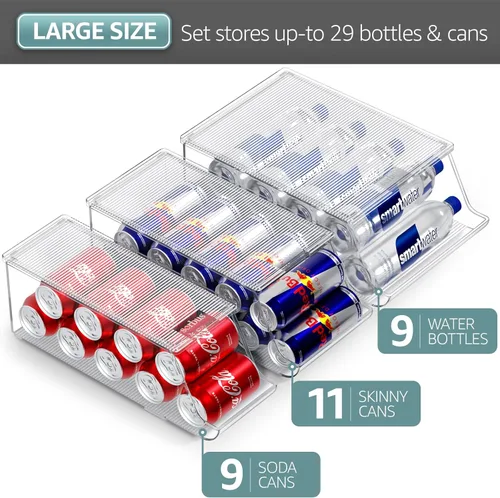 Miniatura 7 de Sorbus Organizador de latas para refrigerador y despensa, dispensador de 3 tamaños para latas estándar y delgadas y botellas de agua