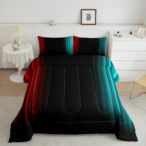 Miniatura 35 de Feelyou Juego de edredón geométrico degradado para adolescentes, tamaño individual, para niños y mujeres, azul, rojo y negro, juego de ropa de cama