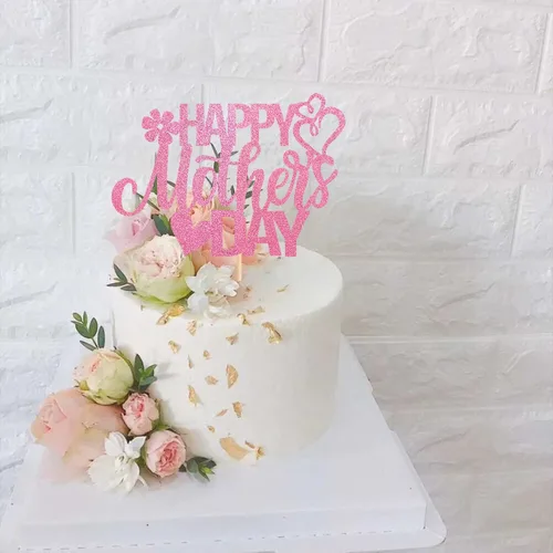 Miniatura 6 de Rsstarxi 1 paquete de decoración para pastel con flores de purpurina con doble corazón Love Mom Best Mom Best Mom Cake Pick Decoraciones para feliz