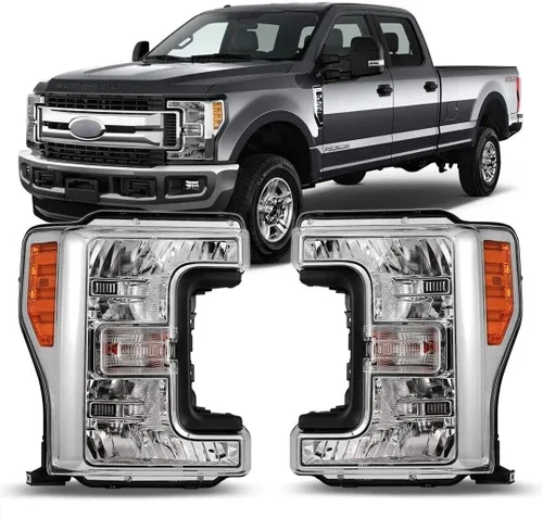 ROXX Conjunto de faros delanteros para [Solo modelo halógeno] 2017-2019 Ford F-250 F-350 F450 F550 SuperDuty, faros estilo de fábrica con carcasa