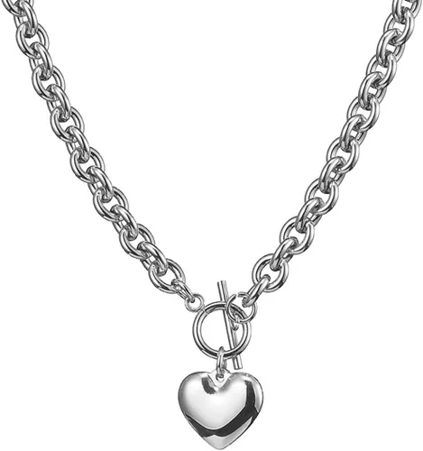 Miniatura 2 de Juego de collar y pulsera con dije de corazón, collar y cadena de acero inoxidable dorado y plateado con dije de corazón con cierre de palanca