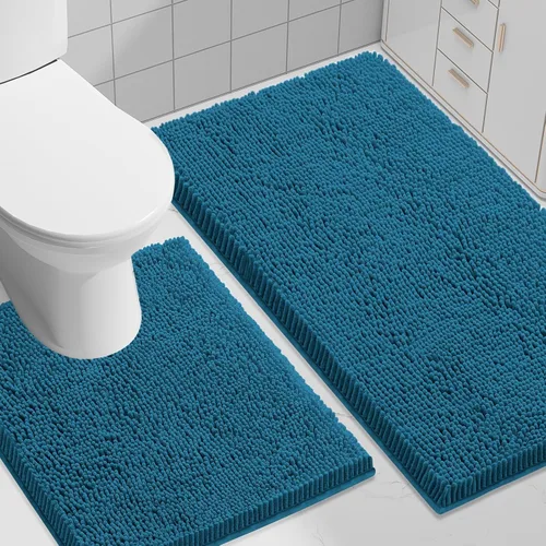 Miniatura 87 de Smiry Juego de 2 alfombras de baño, felpilla suave y absorbente, lavable a máquina, antideslizantes, para bañera, ducha y suelo