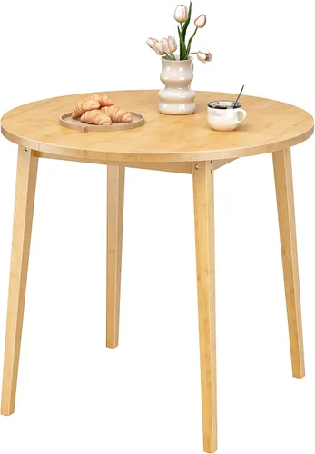 Miniatura 8 de HOOBRO Mesa de comedor de bambú, mesa de comedor redonda para 4, mesa de cocina de 35.4 pulgadas para espacio pequeño, fácil de montar, ahorro