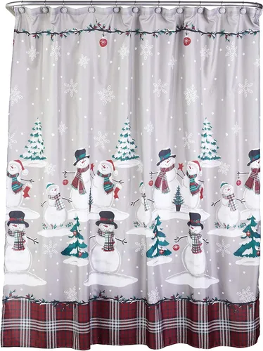 Miniatura 14 de SKL Home Cortina de ducha de Navidad/invierno de cuadros rústicos con muñeco de nieve, multicolor